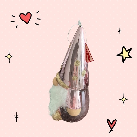 Holiday Time RARE Pink Glitter Gnome 8" Ornament Shatterproof NWT💖 - Picture 2 of 5